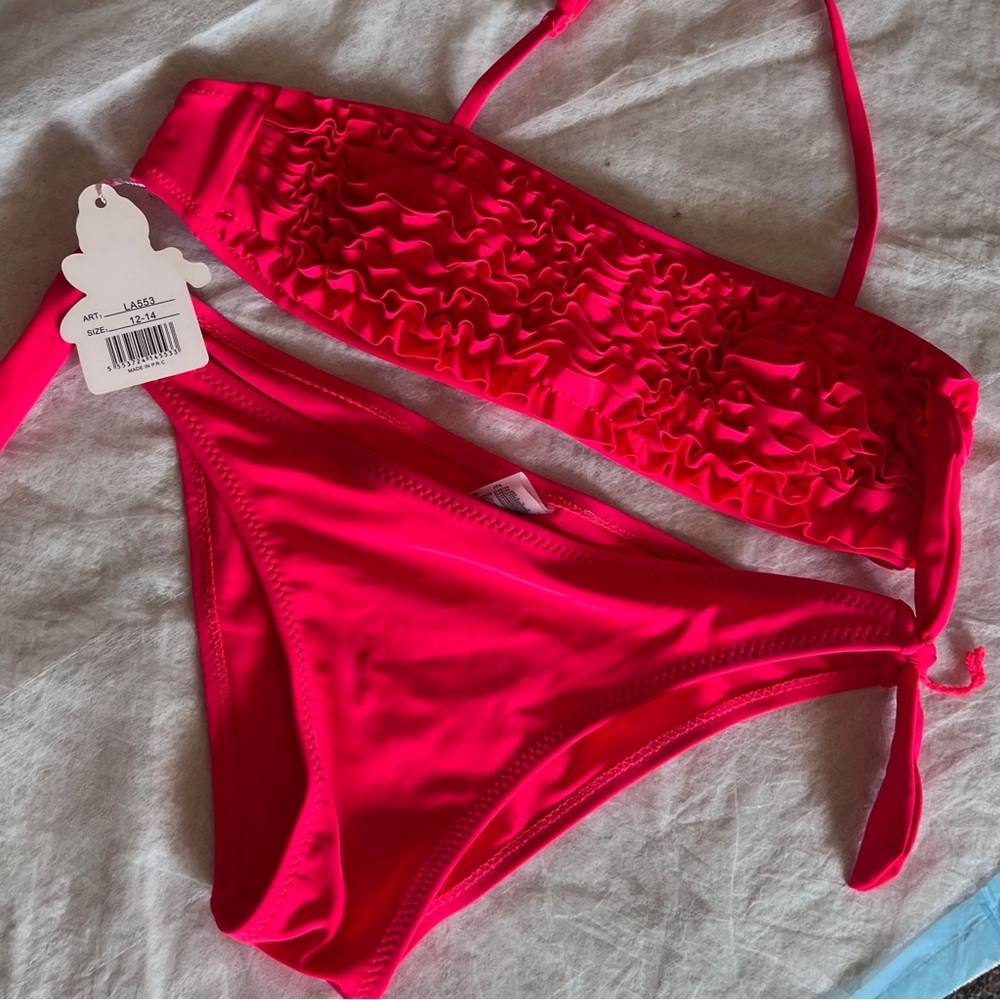 Hot Pink Ruffle Bandeau Bikini Set